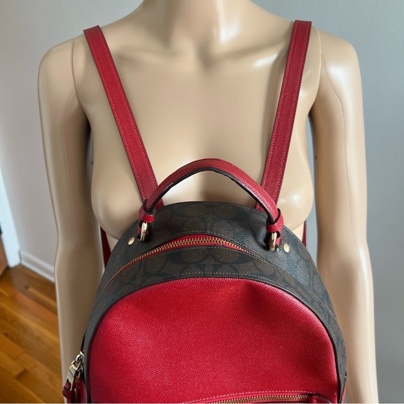 COACH Jordyn Backpack With Signature Canvas Detail Red Brown - Picture 6 of 17